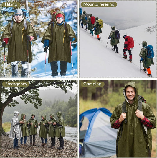 12 Pack Emergency Ponchos: Waterproof/Windproof/Thermal Survival Blanket Rain Ponchos