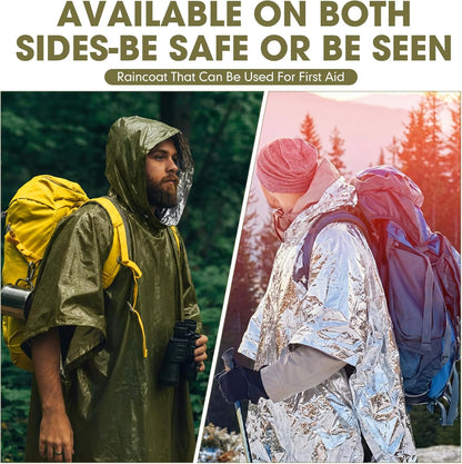 12 Pack Emergency Ponchos: Waterproof/Windproof/Thermal Survival Blanket Rain Ponchos