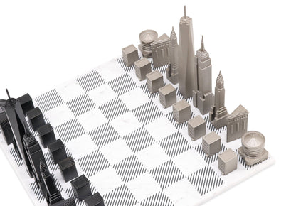 Chess Set Stainless Steel NEW YORK with Marble Hatch Board
