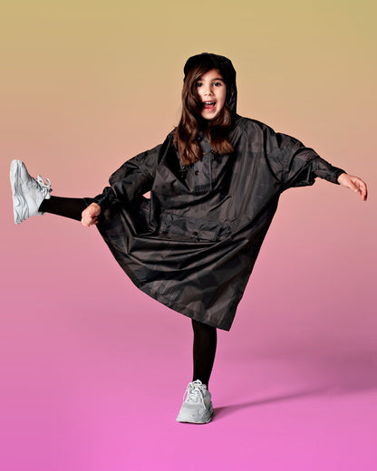 Kids Rain Poncho Back to Black Art Camo