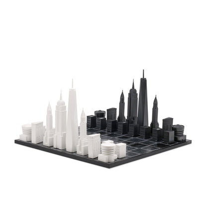 Chess Set Acrylic NEW YORK with Wood Map Board