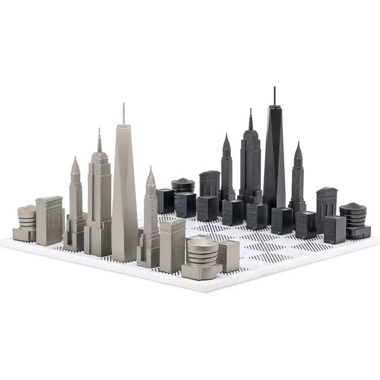 Chess Set Stainless Steel NEW YORK with Marble Hatch Board