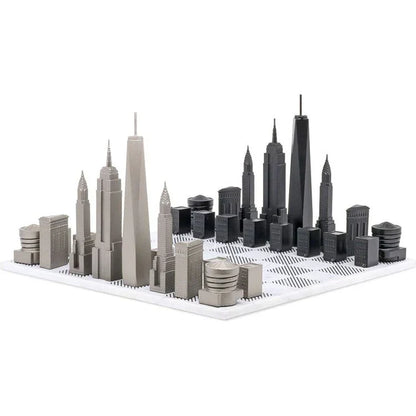 Chess Set Stainless Steel NEW YORK with Marble Hatch Board