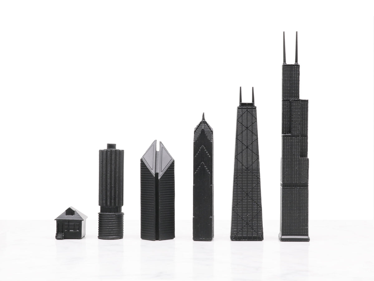 Chess Set Stainless Steel CHICAGO with Marble Hatch Board