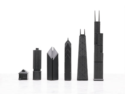 Chess Set Stainless Steel CHICAGO with Marble Hatch Board