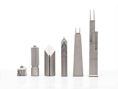 Chess Set Stainless Steel CHICAGO with Marble Hatch Board