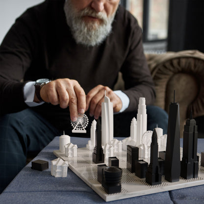 Chess Set Acrylic LOS ANGELES with Wood Map Board