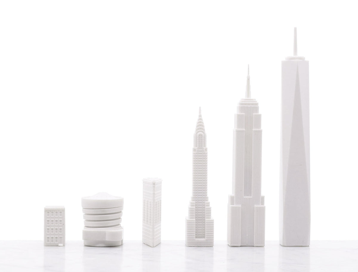 Chess Set Acrylic NEW YORK with Wood Map Board