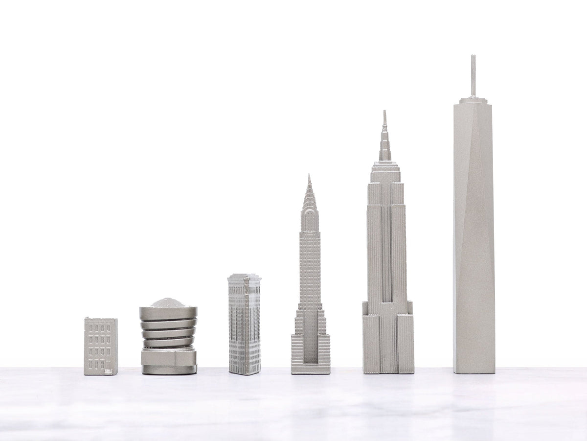 Chess Set Stainless Steel NEW YORK with Marble Hatch Board