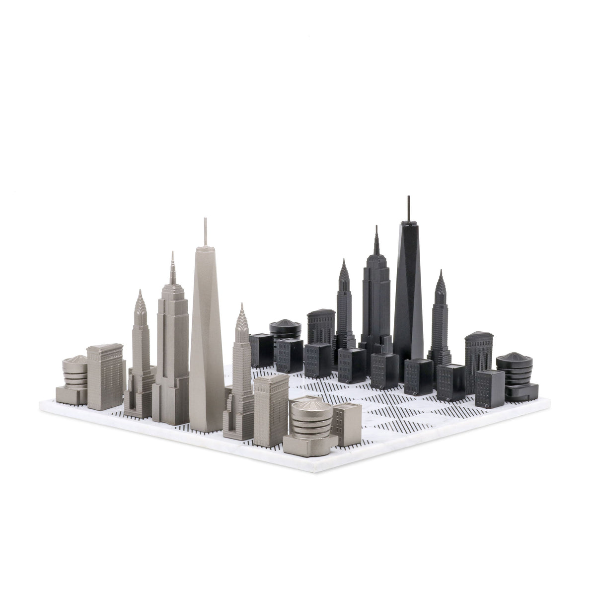 Chess Set Stainless Steel NEW YORK with Marble Hatch Board