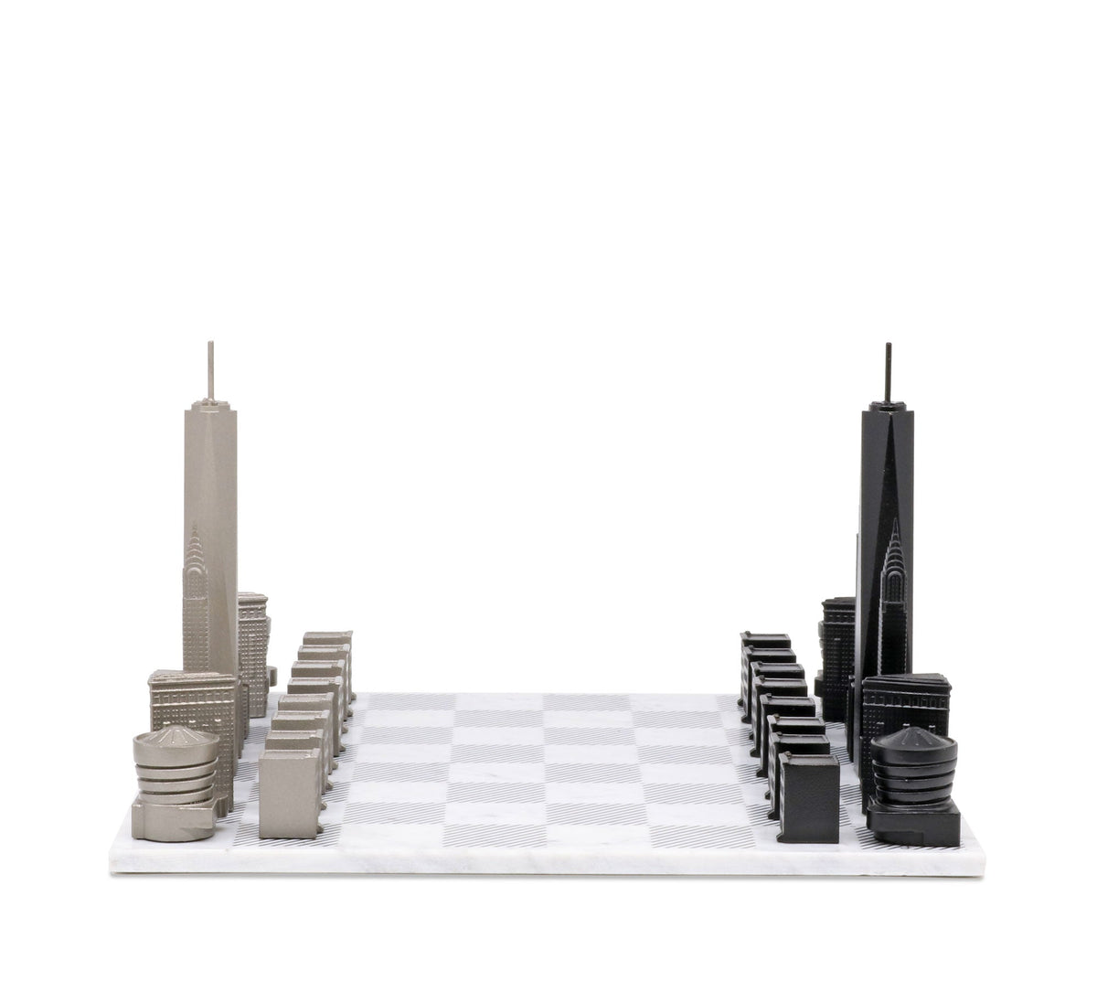 Chess Set Stainless Steel NEW YORK with Marble Hatch Board