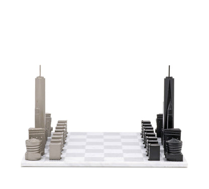 Chess Set Stainless Steel NEW YORK with Marble Hatch Board