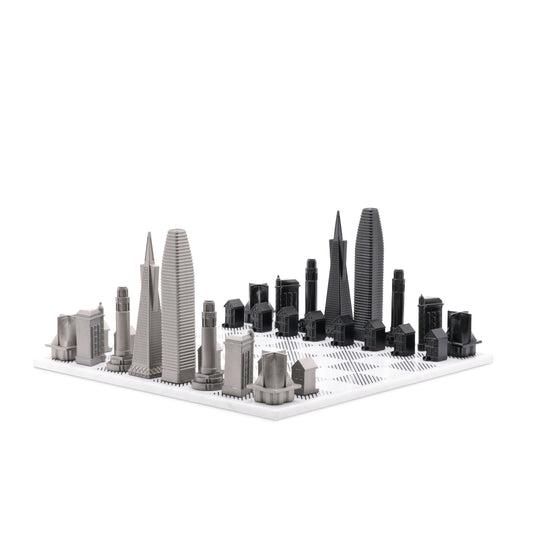 Chess Set Stainless Steel SAN FRANCISCO with Marble Hatch Board