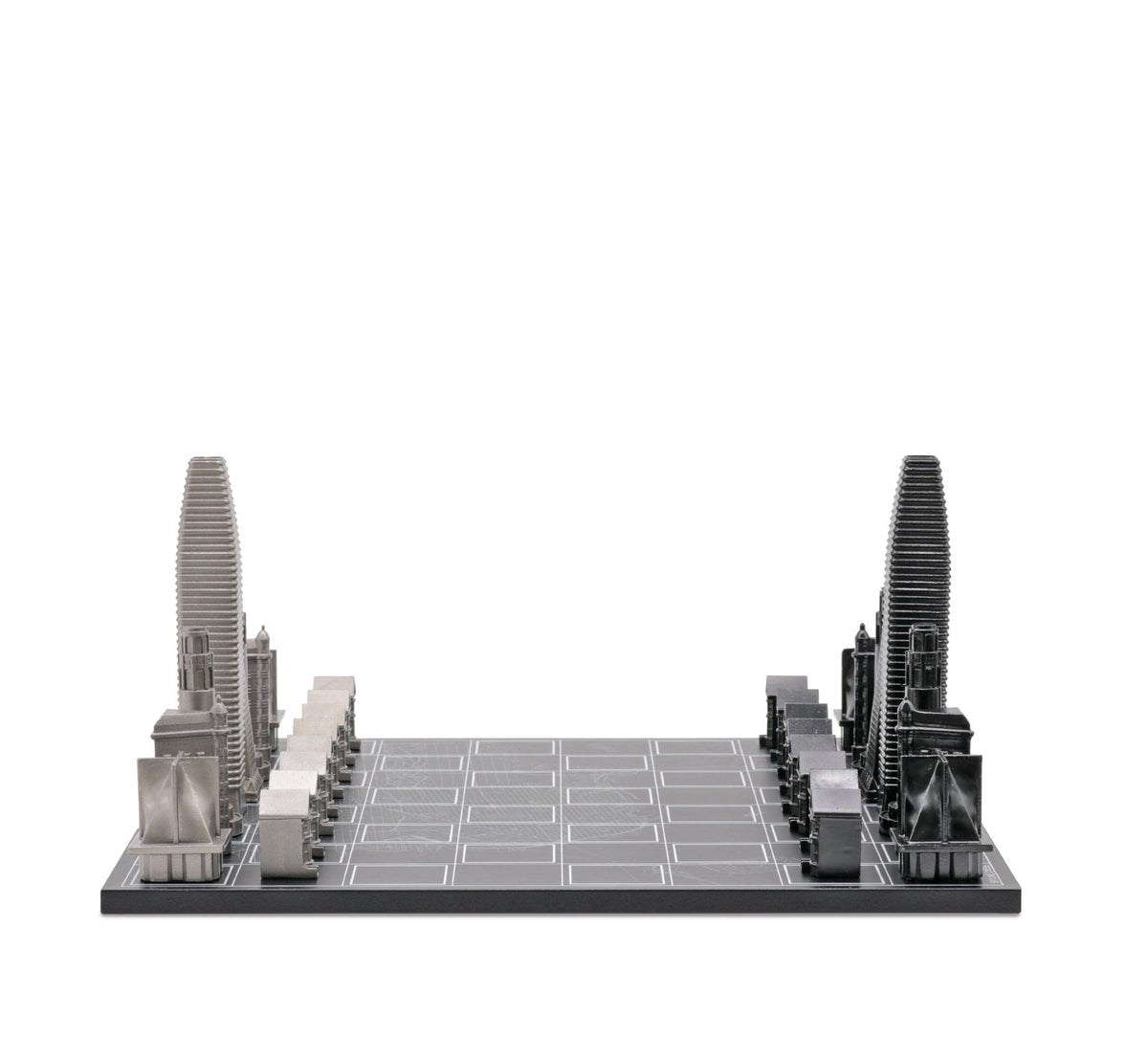 Chess Set Stainless Steel SAN FRANCISCO with Wood Map Board