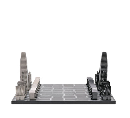 Chess Set Stainless Steel SAN FRANCISCO with Wood Map Board